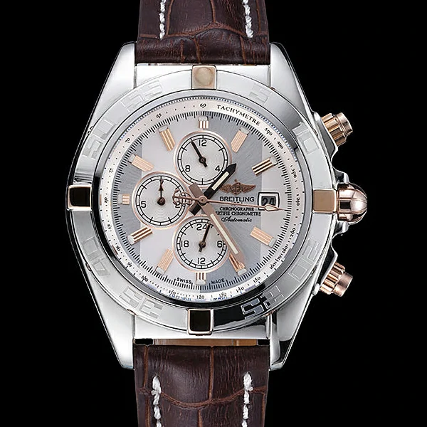 Breitling Chronomat Yellow Gold Highlight Brown Leather Strap White And Grey Dial new58060