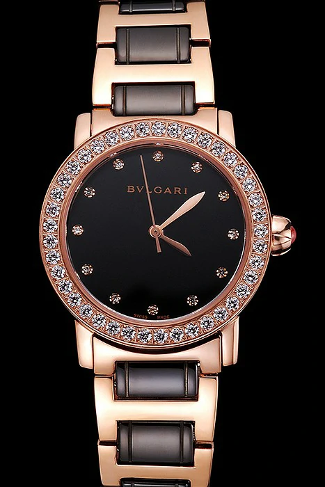 Bvlgari Bvlgari Black Dial Diamond Hourmarks Gold Case Diamond Bezel Two Tone Bracelet new121519