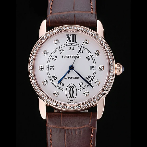 Cartier Ronde Louis Gold Diamond Case White Dial Diamond Numerals new60101