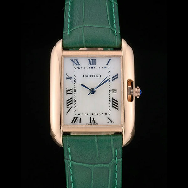 Cartier Tank Anglaise 30mm White Dial Gold Case Green Leather Bracelet new59183