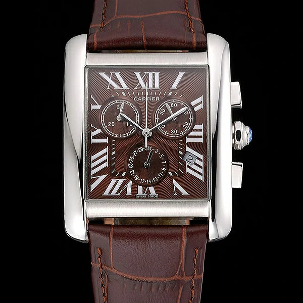 Cartier Tank MC Brown Dial Stainless Steel Case Brown Leather Bracelet new60618
