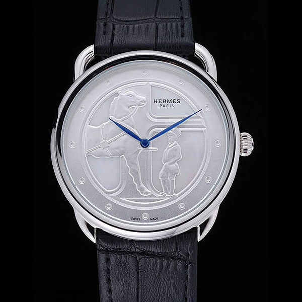Hermes Classic Croco Leather Strap Silver Dial new59406