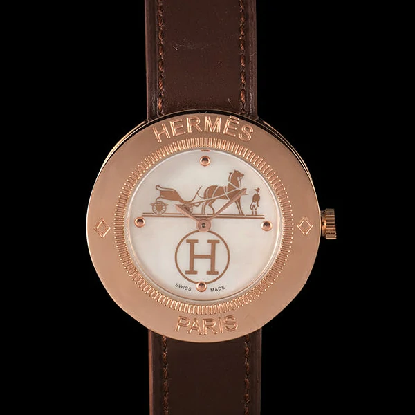 Hermes Classic MOP Dial Brown Leather Bracelet new59397