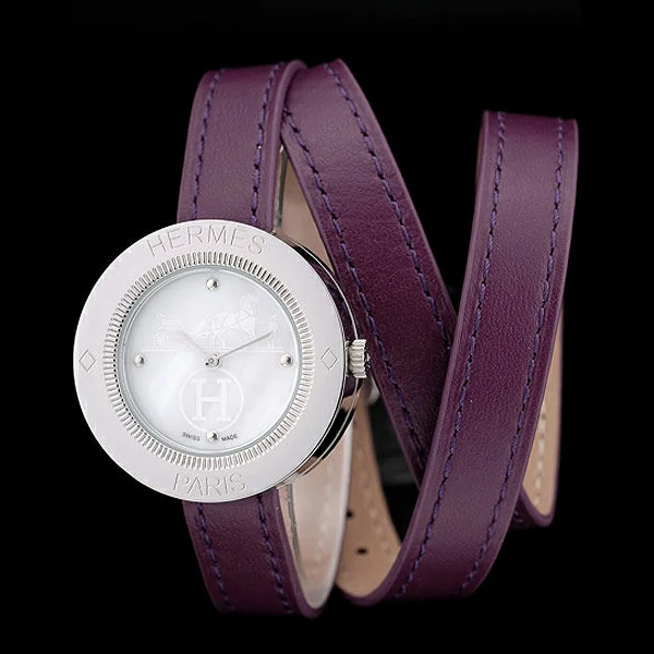 Hermes Classic MOP Dial Purple Elongated Leather Strap new58791