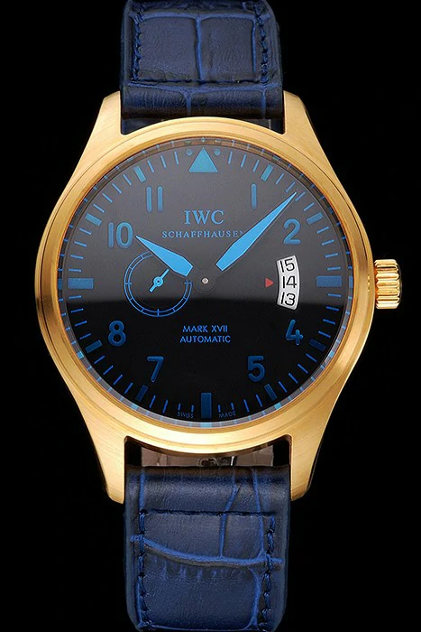 IWC Mark XVll Blue Dial Gold Stainless Steel Case Blue Leather Strap new121419