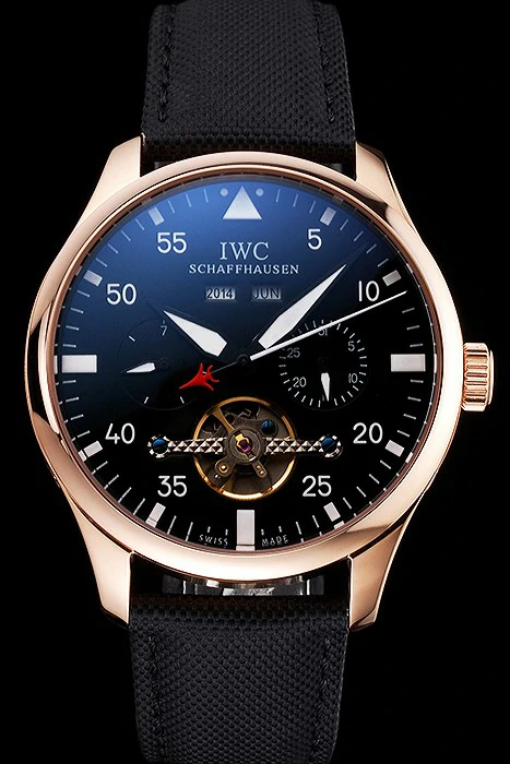 IWC Pilot Perpetual Calendar Black Dial Rose Gold Case Black Textile Strap new121924