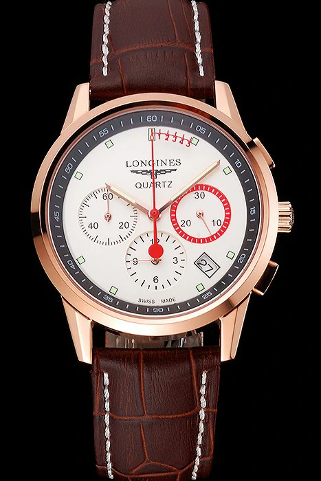Longines Column Wheel White Dial Gold Case Brown Leather Strap new121379