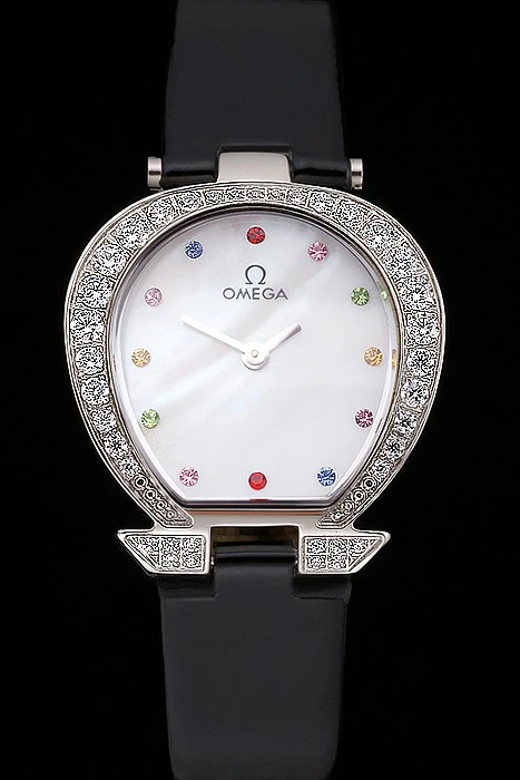 Omega Ladies Watch White Dial With Jewels Stainless Steel Case With Diamonds Case White Leather Strap new120786