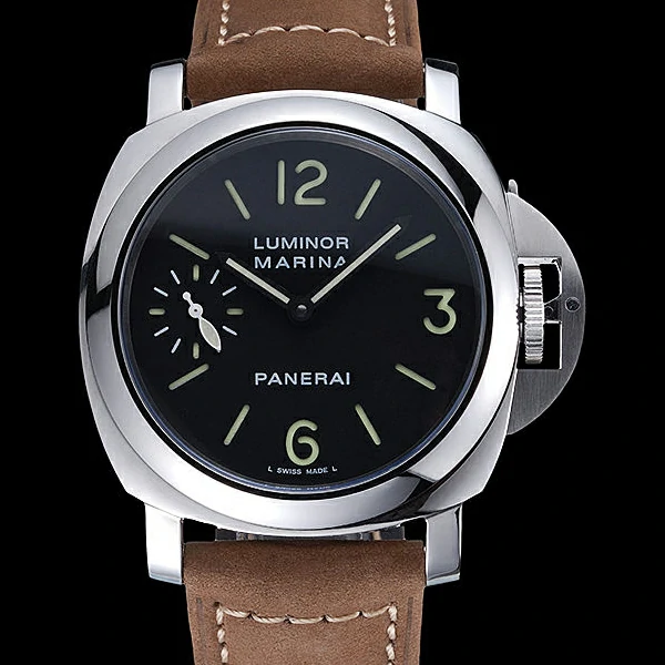 Panerai Luminor Marina Stainless Steel Bezel Khaki Leather Bracelet new60207
