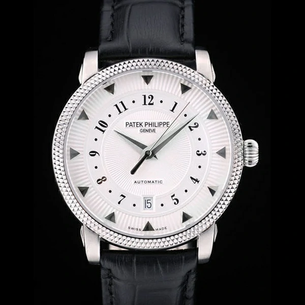Patek Philippe Calatrava Ribbed Bezel White Dial Black Leather Strap new59022