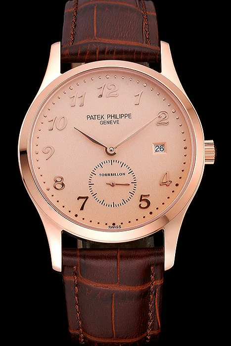 Patek Philippe Calatrava Rose Dial Rose Gold Case Brown Leather Strap new120818