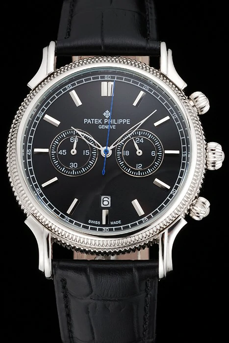 Patek Philippe Chronograph Black Dial Stainless Steel Case Black Leather Strap new122951