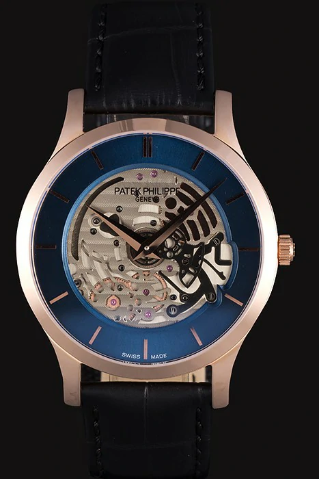 Patek Philippe Complications Blue Dial Black Leather Bracelet new117172
