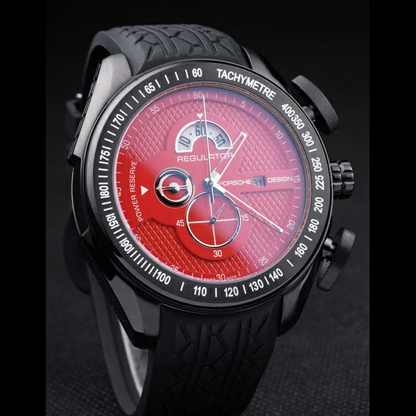 Porsche Regulator Power Reserve Black Case Red Dial new58116