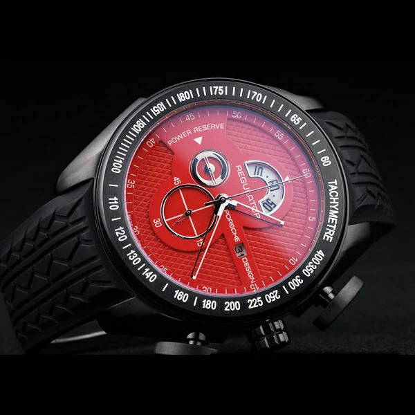 Porsche Regulator Power Reserve Black Case Red Dial new58116
