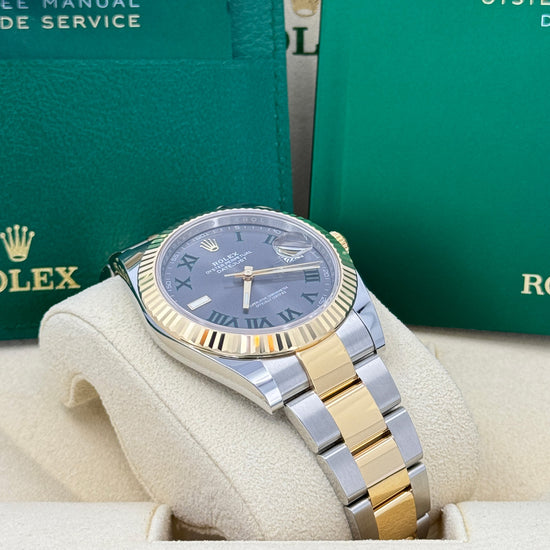 Pre-owned Rolex Replica Watch Datejust, 41mm, Wimbledon, 18k Yellow Gold and Stainless Steel, Oyster, Fluted, 126333-0019