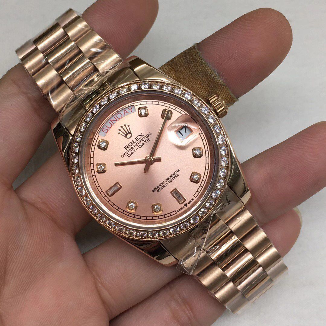 Replica Rolex Day Date Diamond Bezel Rose Gold Watch New25003