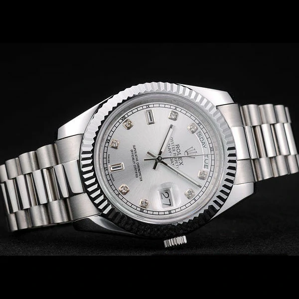 Rolex DayDate Stainless Steel Ribbed Bezel Silver Dial new58941