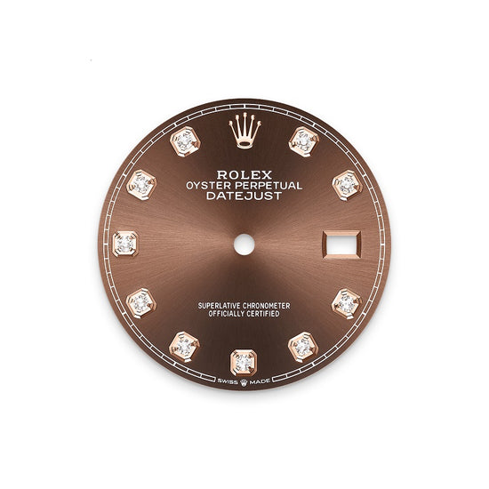 Rolex Replica Watch Datejust 36, Oystersteel and 18k Everose Gold, Chocolate sunray set with 10 diamonds dial, Domed Oyster, 126201-0054