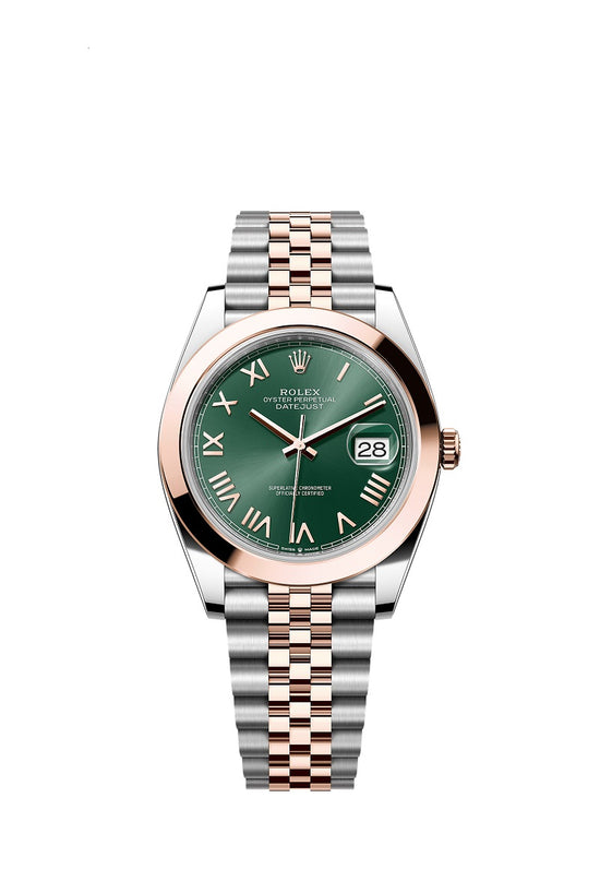 Rolex Replica Watch Datejust 41, Oystersteel and 18k Everose Gold, Mint green sunray Roman dial, Smooth Jubilee, 126301-0022