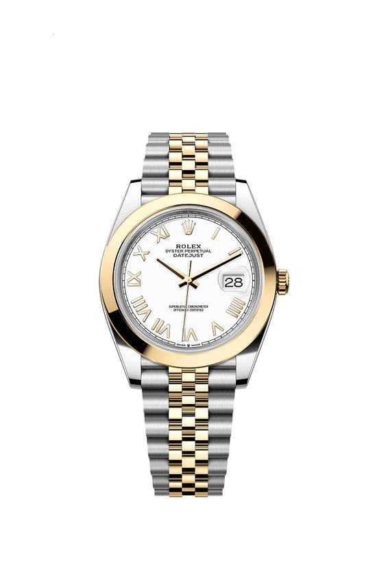 Rolex Replica Watch Datejust 41, Oystersteel and 18k Yellow Gold, Intense White Roman dial, Smooth Jubilee, 126303-0026