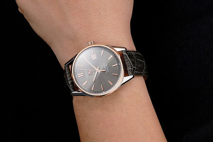 Tag Heuer Carrera Calibre 5 Gray Dial Rose Gold Case Black Leather Strap new121633