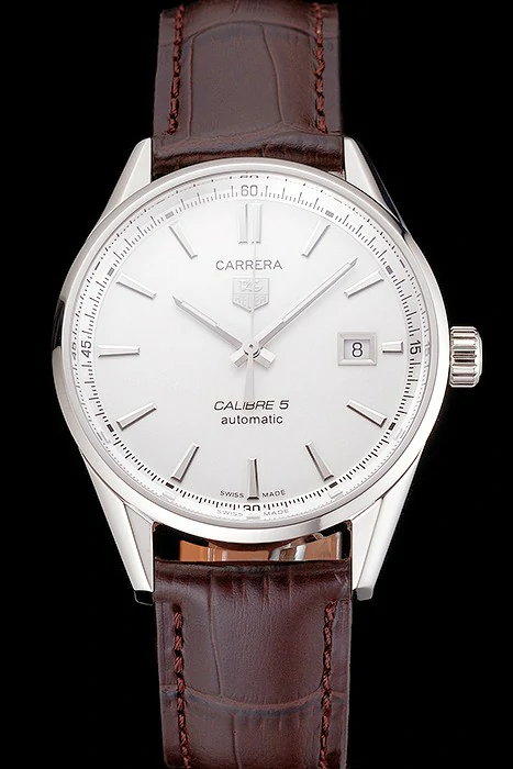 Tag Heuer Carrera Calibre 5 Silver Dial Stainless Steel Case Brown Leather Strap new121635