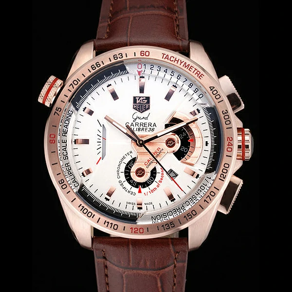 Tag Heuer Carrera Rose Gold Case White Dial Brown Leather Strap new58751