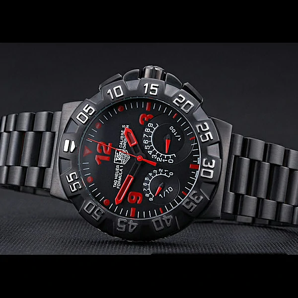 Tag Heuer Formula One Calibre S Black Dial Red Numerals Ion Plated Steinless Steel Bracelet new60195