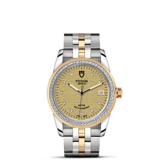 Tudor Replica Watch Glamour Date, Stainless Steel and 18k Yellow Gold with Diamond-set dial and Diamond-set bezel, 36mm, M55023-0028