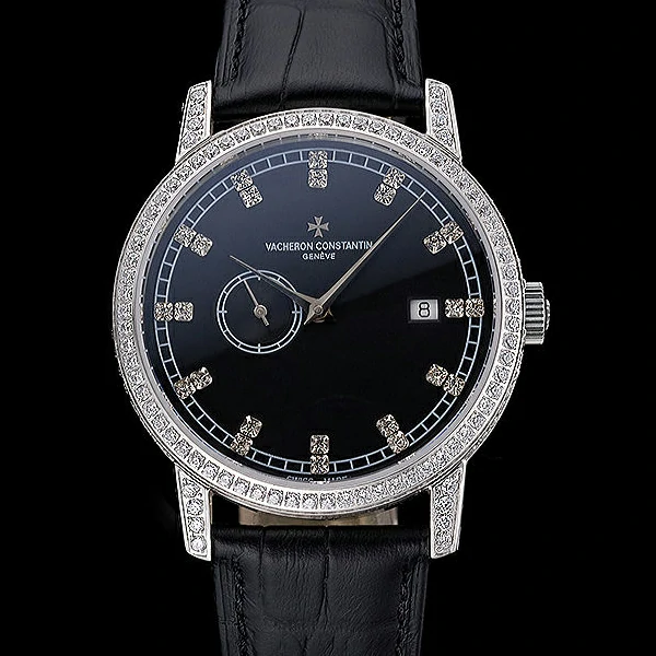 Vacheron Constantin Patrimony Contemporaine Steel Diamond Case Black Dial Black Leather new60610